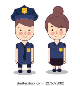Illustration of Kids Wearing Police Cop Costume. blue fashion dress. Vector drawing illustration flat.