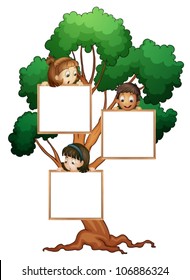 illustration of kids with whiteboard on the tree