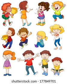 Illustration of kids in winning and cheering poses