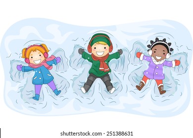 Illustration Of Kids In Winter Gear Making Snow Angels