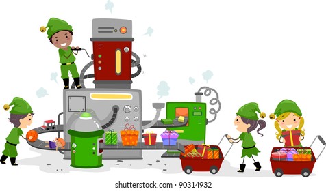 Illustration of Kids Working in a Gift Factory