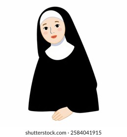 Illustration of a Kind Nun with a Gentle Smile, Ideal for Charity and Faith Based Designs A kind nun with a warm smile, radiating compassion, peace, and spiritual guidance