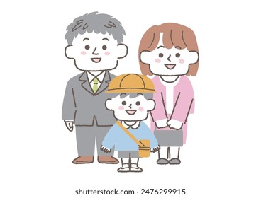 Illustration of a kindergarten boy with his parents.