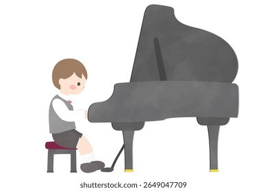 Illustration of a kindergarten boy playing the piano