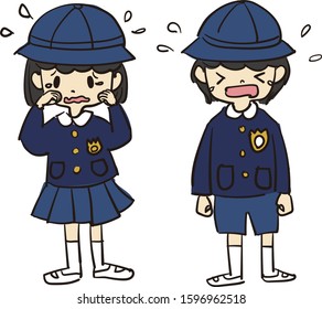 Illustration of a kindergarten child crying