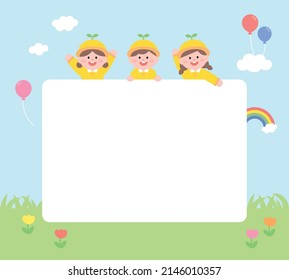 Illustration of kindergarten children greeting. Vector image that can write down event contents.