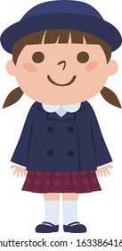 Illustration of a kindergarten girl wearing school uniform.