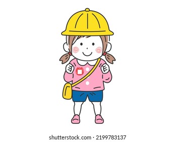 Illustration eines KindergartenMädchens mit Uniform und Hut,