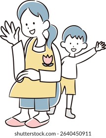 Illustration of a kindergarten teacher and a boy