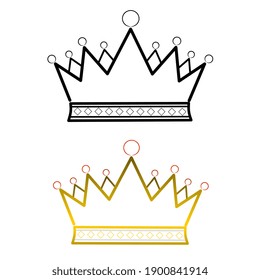 illustration, king crown line art pattern, with 2 black and color versions, icon, logo, symbol