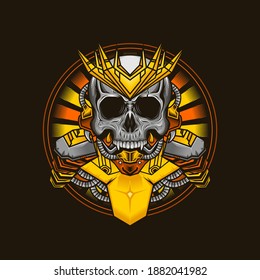 Illustration of king cyborg skull head detailed design vector