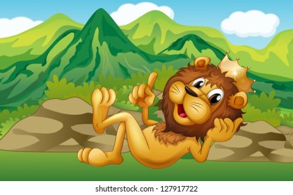 Illustration of a king lion across the mountain