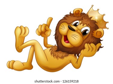 Illustration of a king lion with a crown on a white background