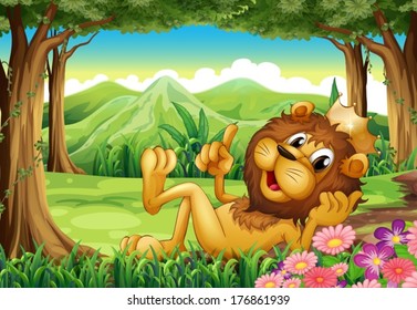 Illustration of a king lion at the forest