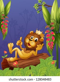 Illustration of a king lion lying in a trunk