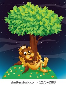 Illustration of a king lion under a tree