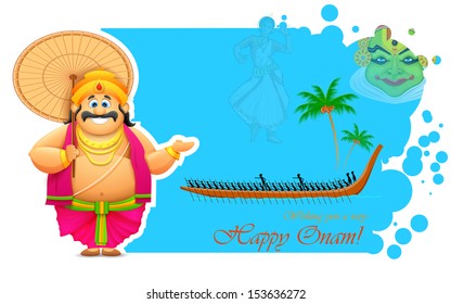 illustration of King Mahabali enjoying Boat Race of Kerla on Onam