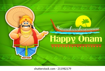 illustration of King Mahabali enjoying Boat Race of Kerla on Onam