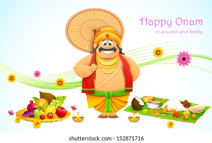 illustration of King Mahabali in Onam background