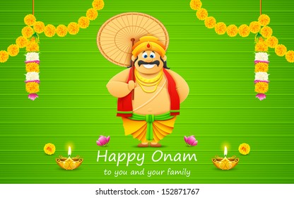 illustration of King Mahabali in Onam background