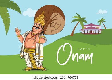 illustration of King Mahabali in Onam festival of kerala. mahabali or maveli, Kerala old king. he is coming for every year onam celebration.