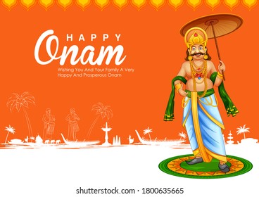 illustration of King Mahabali in Onam traditional festival background showing culture of Kerala, South India