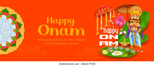 illustration of King Mahabali in Onam traditional festival background showing culture of Kerala, South India