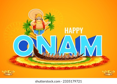 illustration of King Mahabali in Onam traditional festival background showing the culture of Kerala, South India