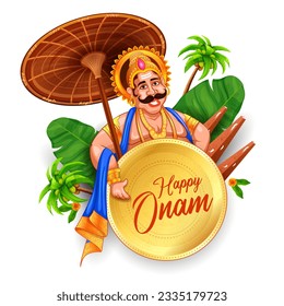 illustration of King Mahabali in Onam traditional festival background showing the culture of Kerala, South India