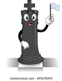 Illustration of a King with White Flag Surrendering in the Game of Chess