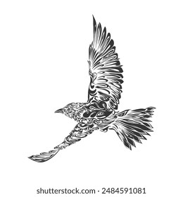 illustration of a kingfisher bird in flight without background