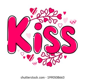 Illustration of a kiss in the style of lettering. world kiss day. Banner for websites, apps, T-shirts, mugs, and printing.