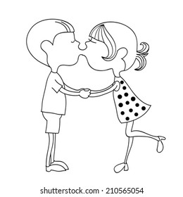 illustration with kissing kids