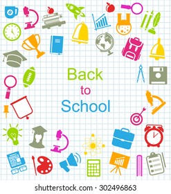 Illustration Kit of School Colorful Simple Objects and Elements on Grid Paper Sheet - Vector