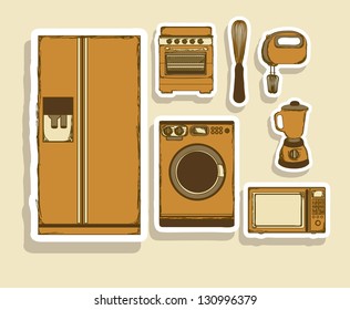 Illustration of kitchen appliances. illustration of a microwave, a large fridge, a hand mixer and an electric mixer, a blender, a washing machine and a stove. vector illustration
