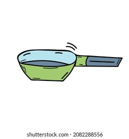 Illustration of a kitchen frying pan with doodles. Vector icon. A set of icons for cooking. White background. A sketch of a drawing.
