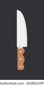 Illustration of a kitchen knife with a brown handle and a silver blade on a dark background. Simple knife design, perfect for culinary themes. Illustration on black, vector.