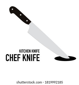 Illustration of kitchen knife, chef knife and text name of type isolated on white background 