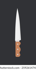 Illustration of a kitchen knife with a sharp blade and wooden handle. The knife is centered on a dark background, highlighting its sleek design and functionality. Isolated vector illustration.