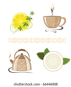Illustration of kitchen objects against the white background
