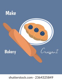 Illustration mit Küchenrollenbuchse und Blueberry Croissant