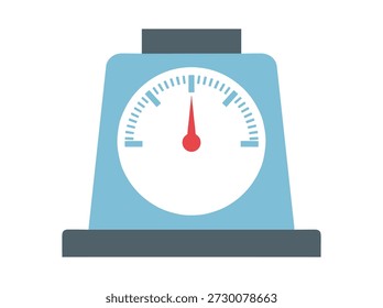 Illustration of a kitchen scale with a red needle on a white background