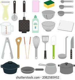 Illustration of kitchen tools and pots