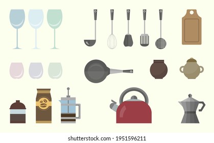 Illustration of the kitchen tools set, isolated vector kitchen tools