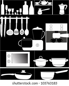 illustration with kitchen utensil on black background