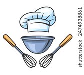 Illustration of kitchen utensils. Cooking tools for home and restaurant.