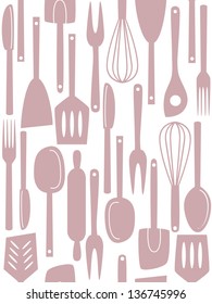 Illustration of kitchen utensils and cutlery, seamless pattern