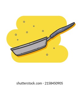 Illustration of kitchen utensils. A frying pan with a handle. I'm making breakfast. Fry the bacon. Vector. Necessary kitchen utensils. Isolated. A sketch. Flat style.