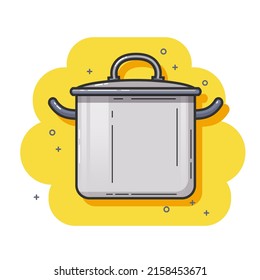 Illustration of kitchen utensils. A large metal saucepan. For the broth. Vector. Cooking utensils. Isolated. A sketch. Flat style.
