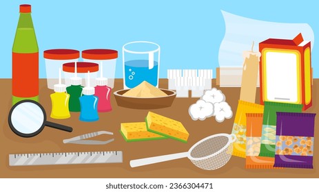 Illustration of kitchen utensils on a table in a flat style